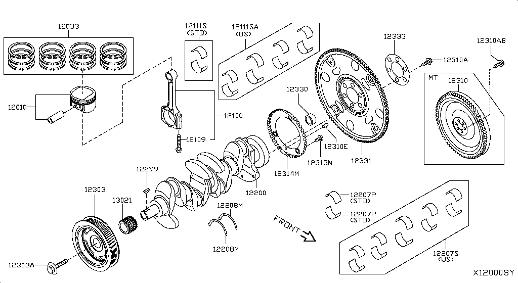 PISTON,CRANKSHAFT & FLYWHEEL NISSAN KICKS [Asia (left wheel)]